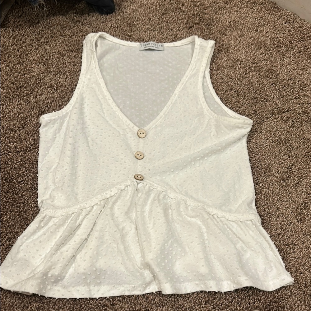 Free People Cream Sleeveless Peplum Tank Top